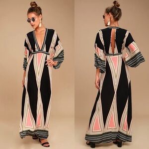 Lulus Montecito Black Print Maxi Dress